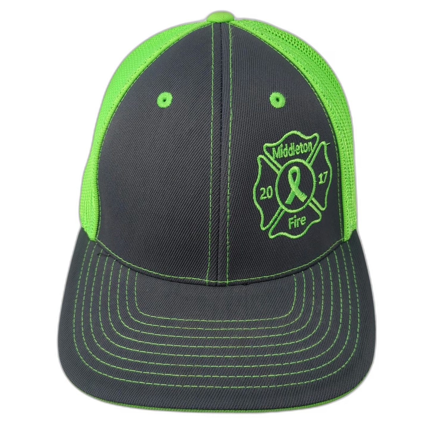 Pacific Headwear Baseball Cap Gray Green 7 3/8 - 8 Mesh Middleton Fire Logo Hat