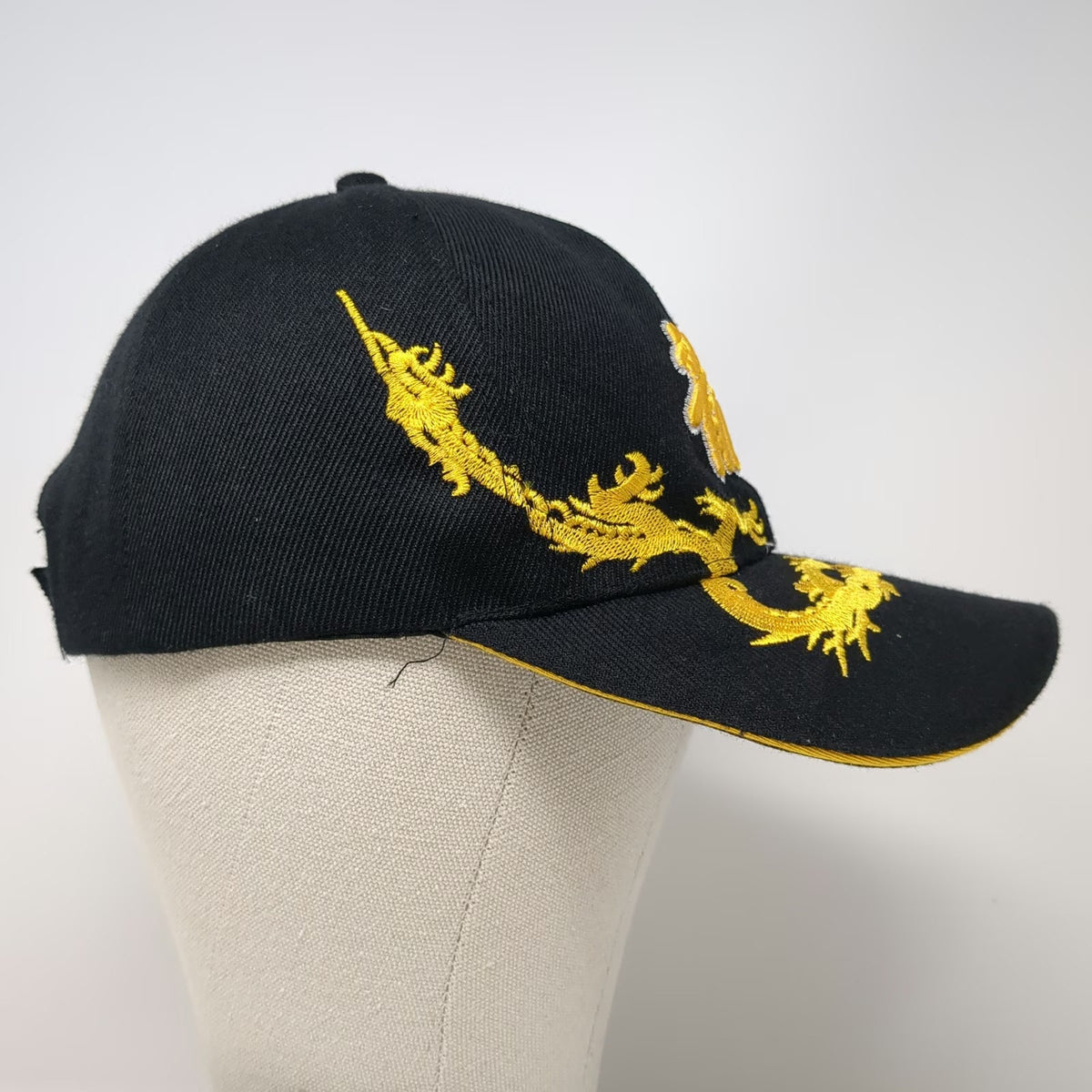 MEGA USA Baseball Cap Black One Size Yellow Dragon Embroidery Side Text Hat