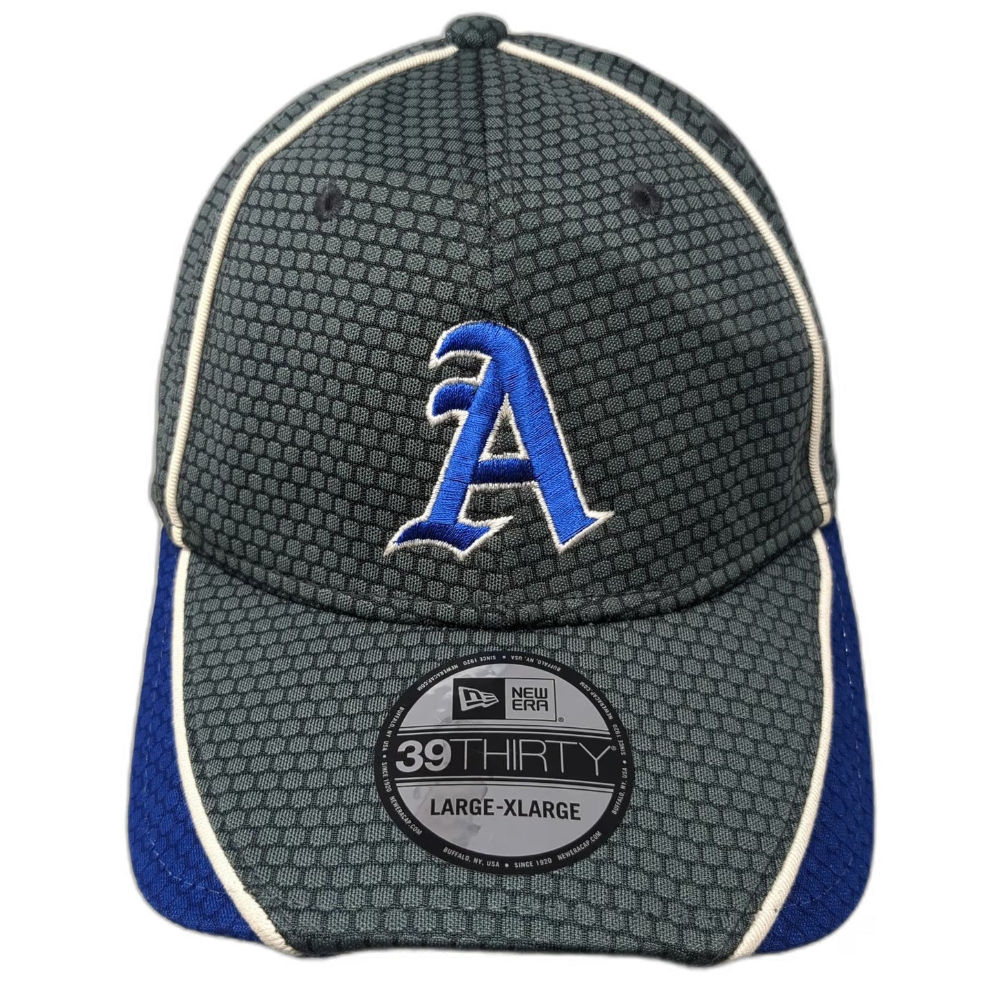 New Era Baseball Cap Gray Blue XL 39THIRTY Stretch Fit Honeycomb Gothic A Hat