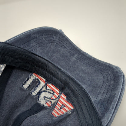 USA Strapback Trucker Hat Blue OS Adjustable Patriotic Distressed Mesh Back