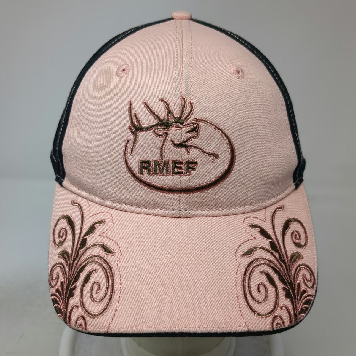 RMEF Baseball Cap Pink Black One Size Slideback Elk Foundation Logo Scroll Hat