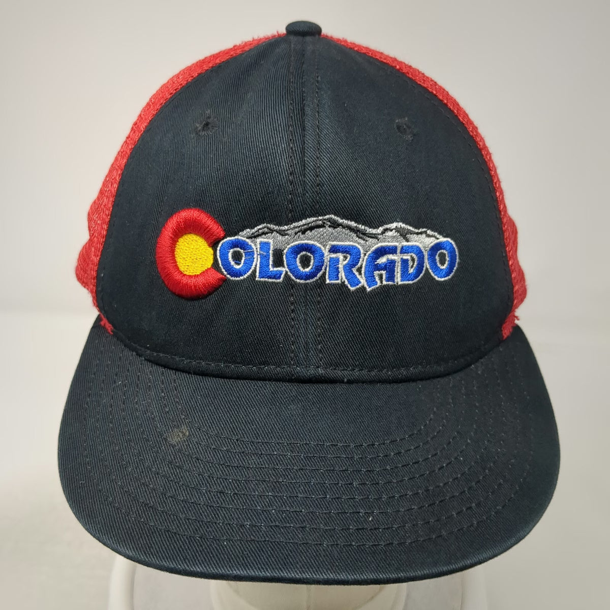 Otto Colorado Mountain State Flag Logo Black Red Snapback Trucker Hat One Size