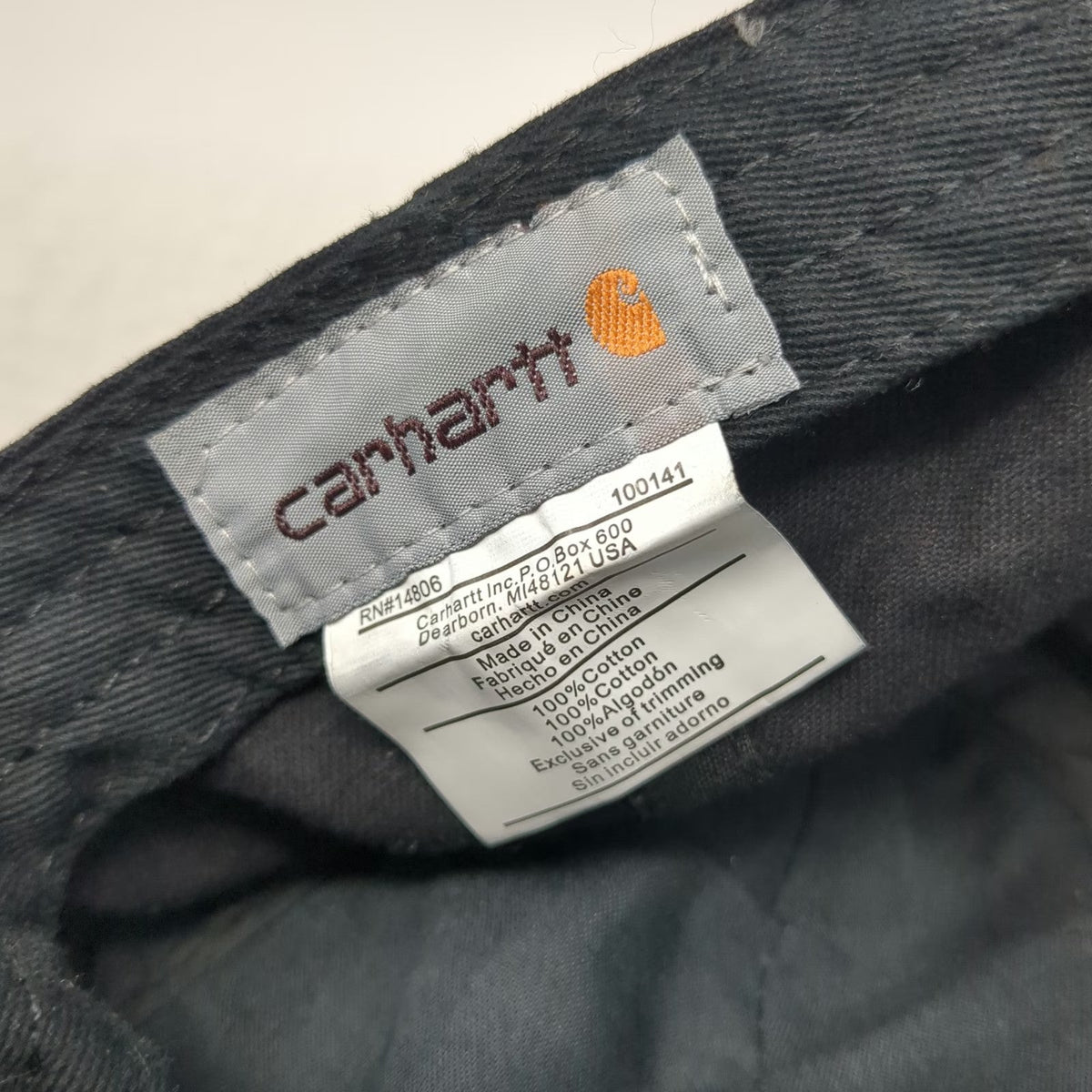 Carhartt Baseball Cap Black One Size Leather Patch Strapback Hat Logo Adjustable