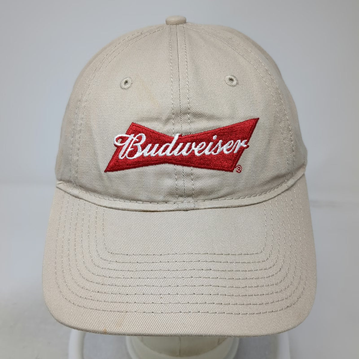 H3 Headwear Baseball Cap Beige One Size Red White Blue Strapback Hat Budweiser