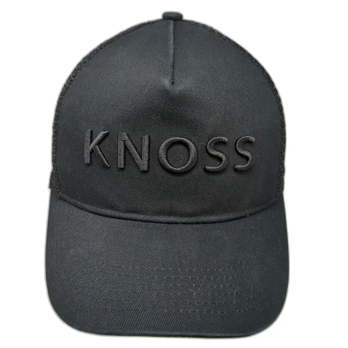Knoss Performance Trucker Hat Black One Size Snapback 3D Puff Embroidery Mesh