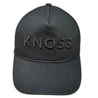 Knoss Performance Trucker Hat Black One Size Snapback 3D Puff Embroidery Mesh
