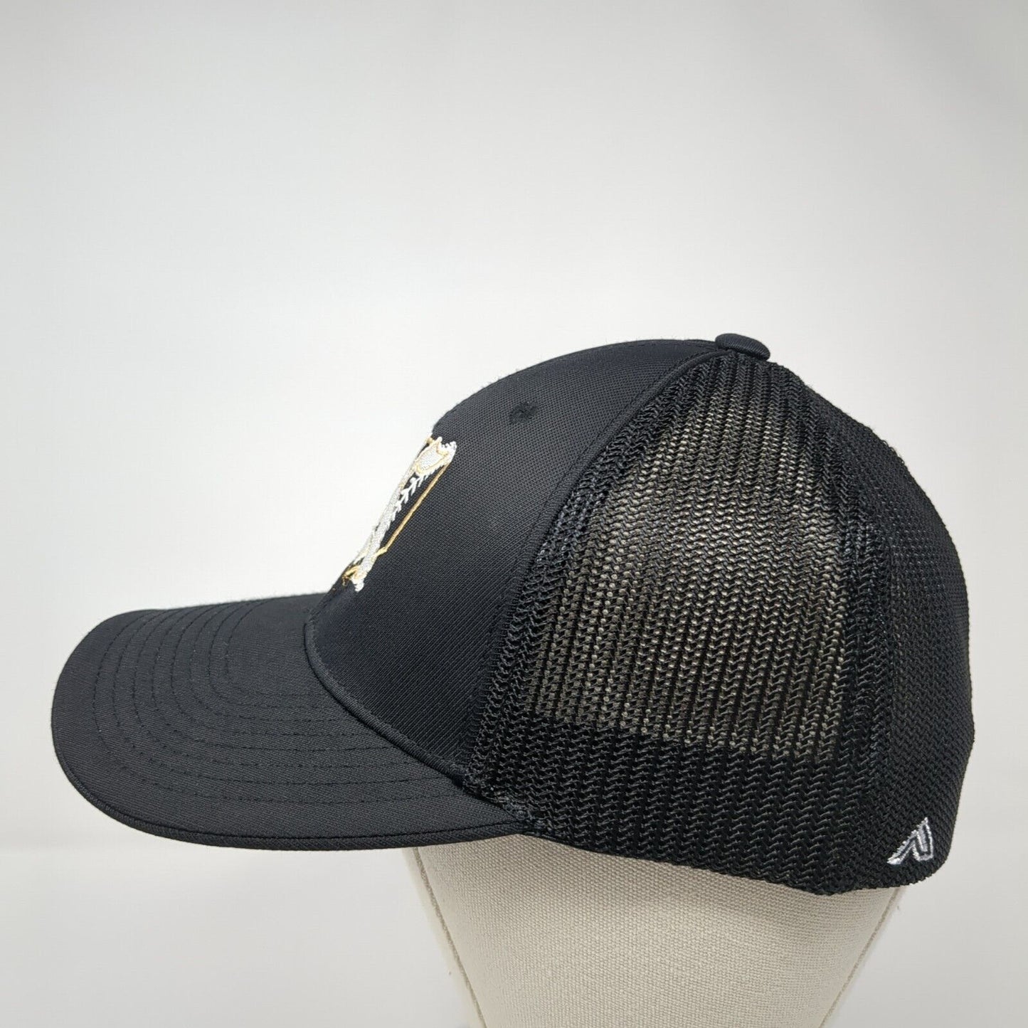 Old English K Fitted Mesh Back Trucker Hat Black 7 3/8-8 Embroidered