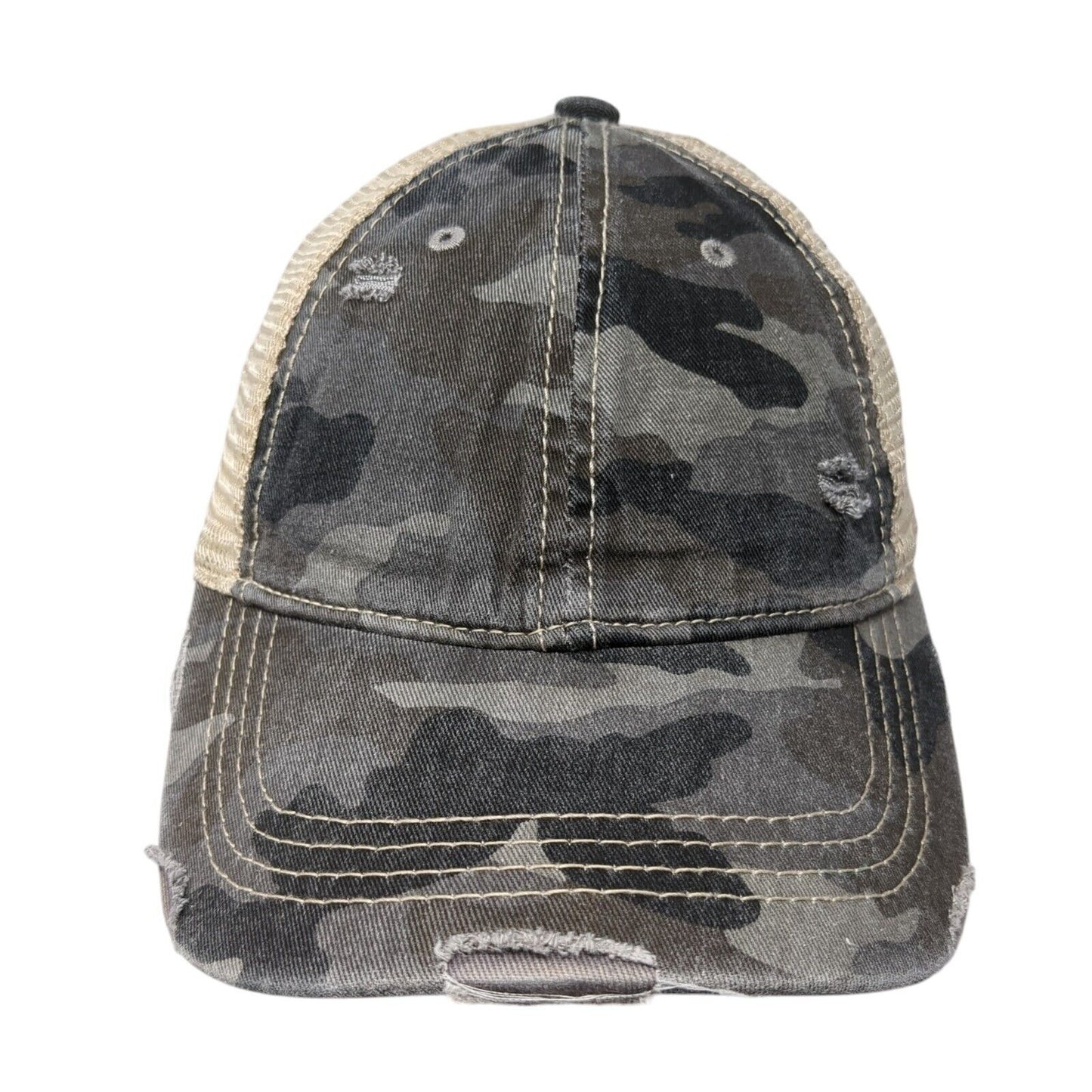 C.C Ponyback Strapback Trucker Hat Camouflage One Size Adjustable Distressed