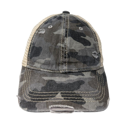 C.C Ponyback Strapback Trucker Hat Camouflage One Size Adjustable Distressed