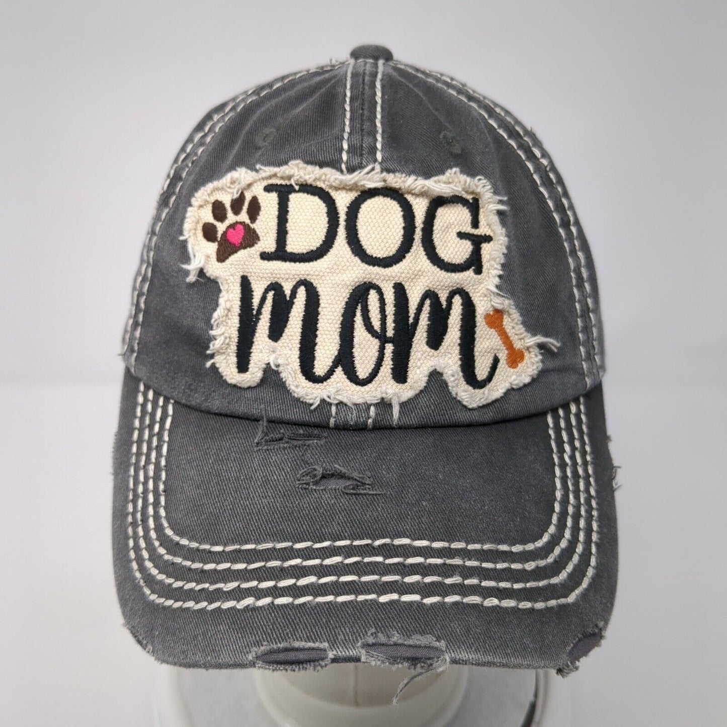 Dog Mom Strapback Hat Gray One Size Solid Distressed KB ETHOS Vintage