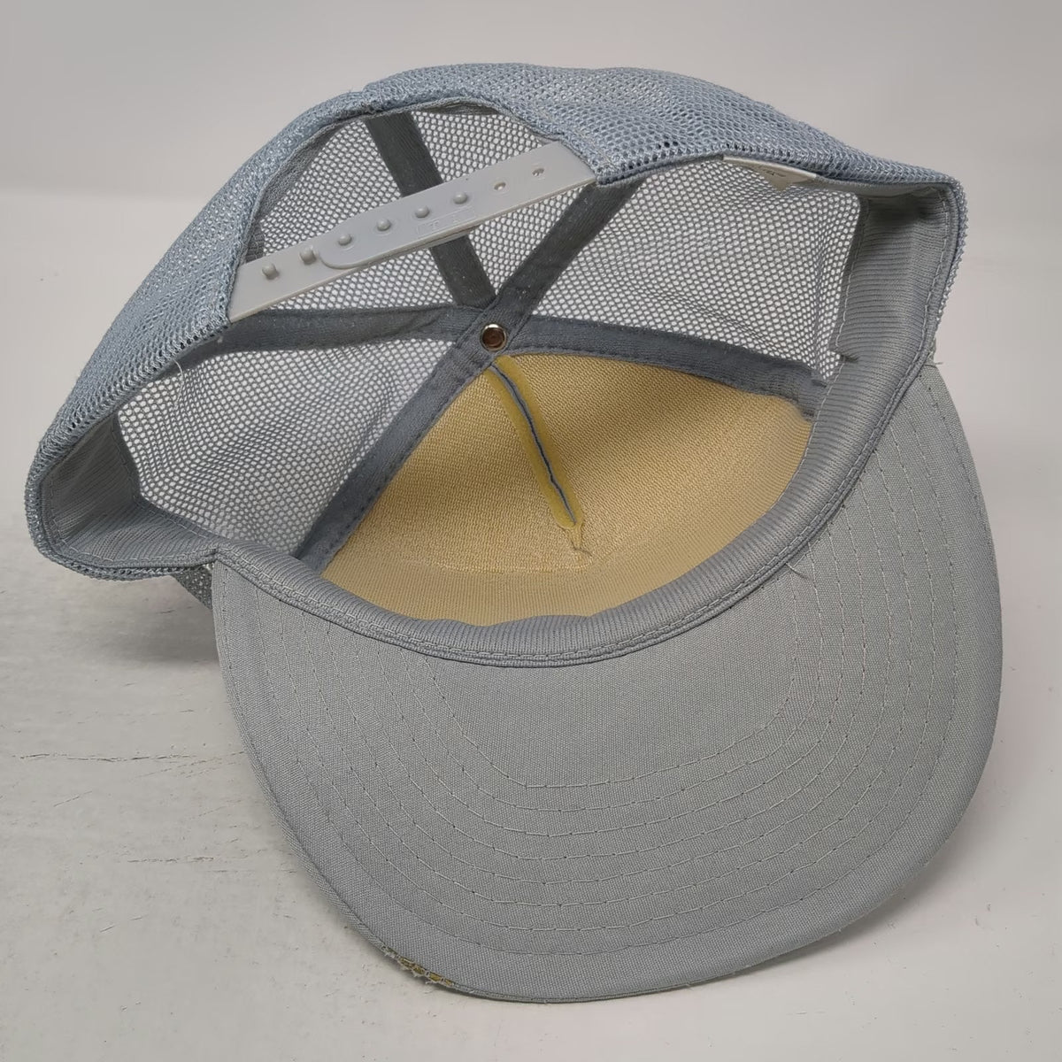 Ideal Trucker Hat Gray One Size Mesh Back Snapback Rope Detail Blue Patch Logo