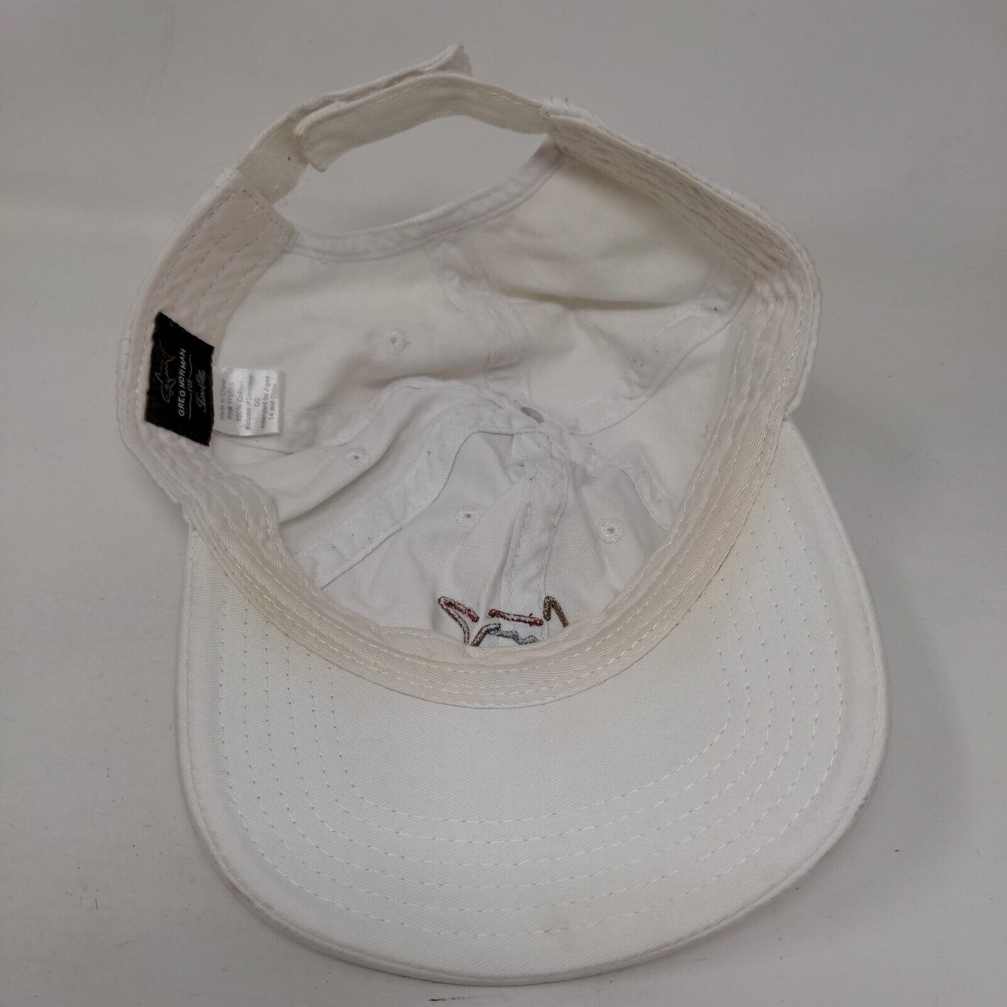 Greg Norman Tasso Elba Strapback Hat White One Size Adjustable Embroidered