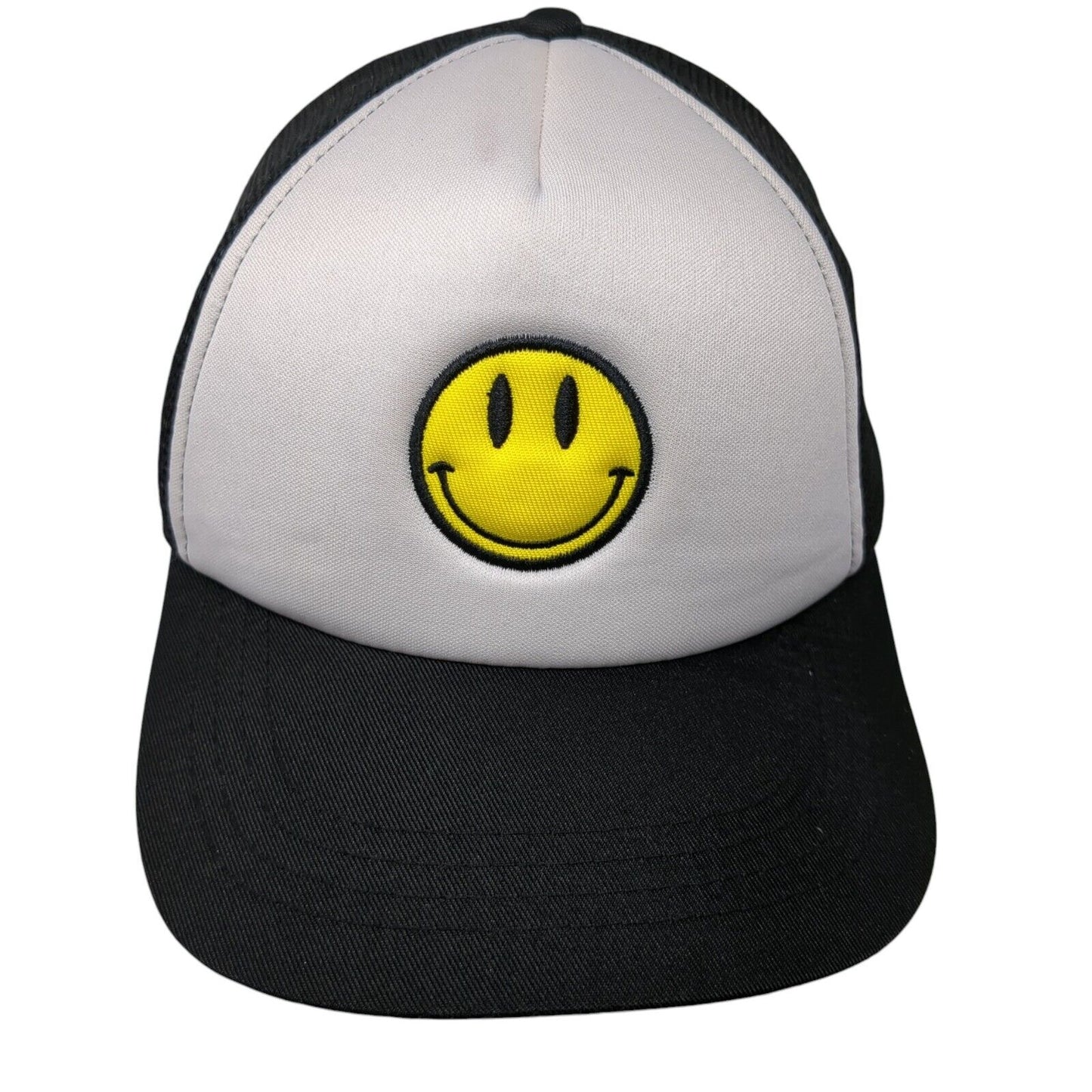 Smiley Face Snapback Mesh Back Trucker Hat Black One Size Embroidered