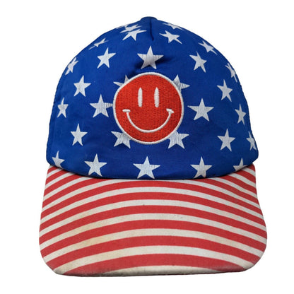 Smiley Face American Flag Snapback Mesh Back Trucker Hat Multi One Size