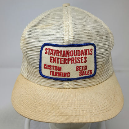 K-Brand Trucker Hat Beige Vintage Stavrianoudakis Enterprises Farming Seed Mesh