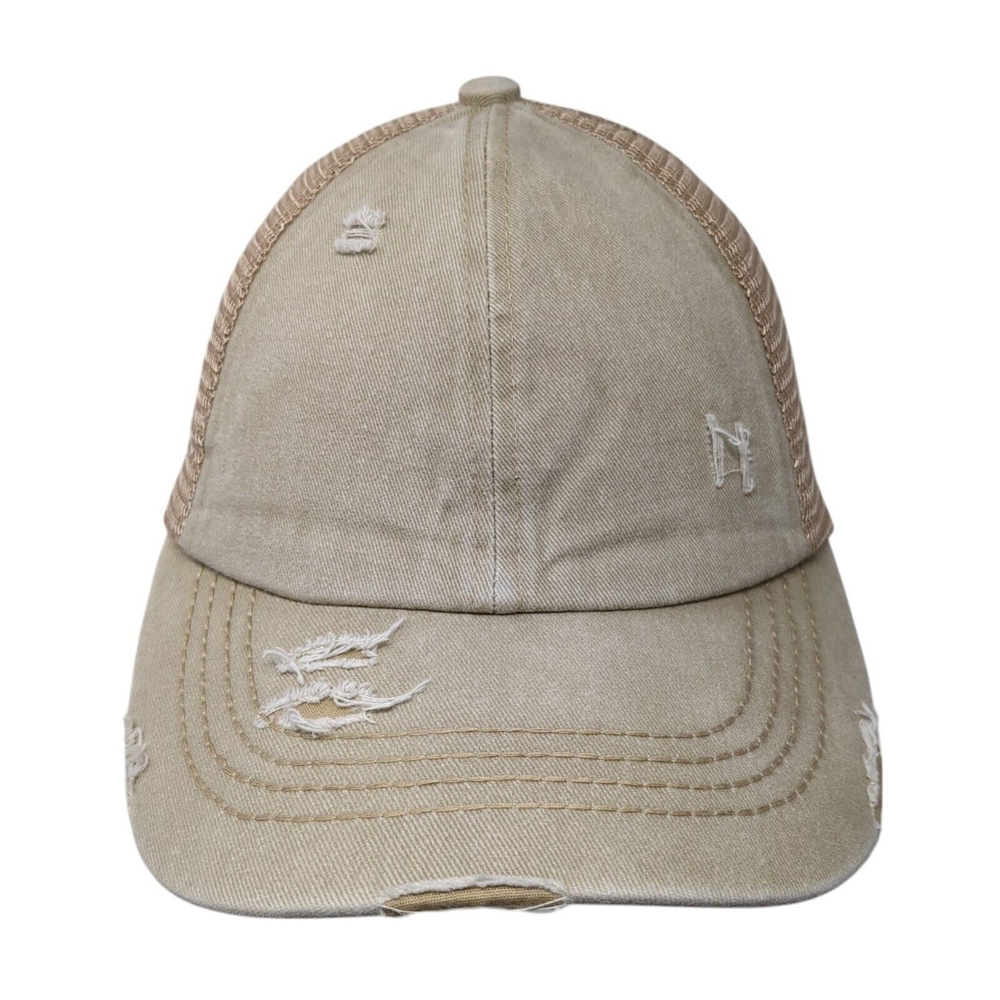 C.C Ponyback Strapback Trucker Hat Tan One Size Adjustable Blank Distressed