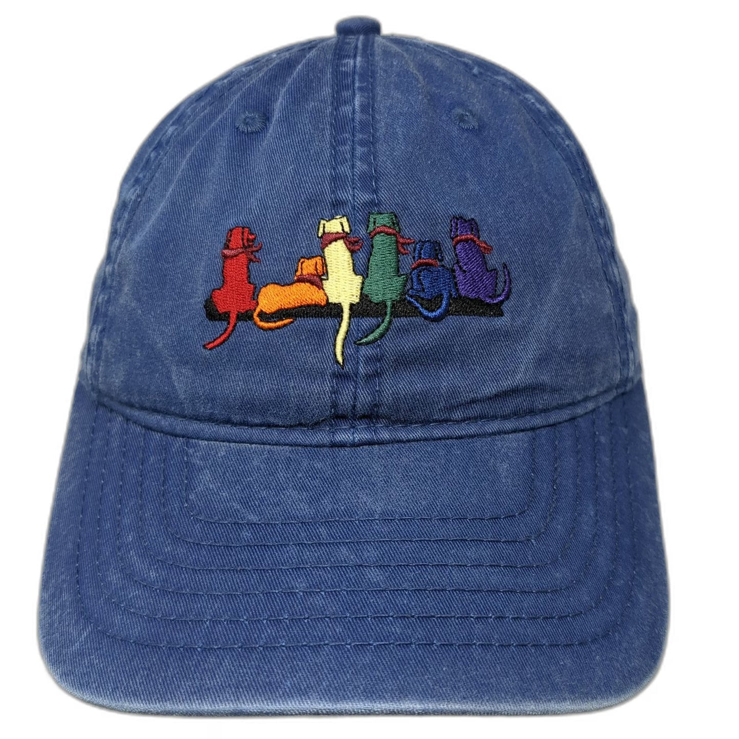 Planet Wear Baseball Cap Blue One Size Embroidered Dogs Rainbow Strapback Hat
