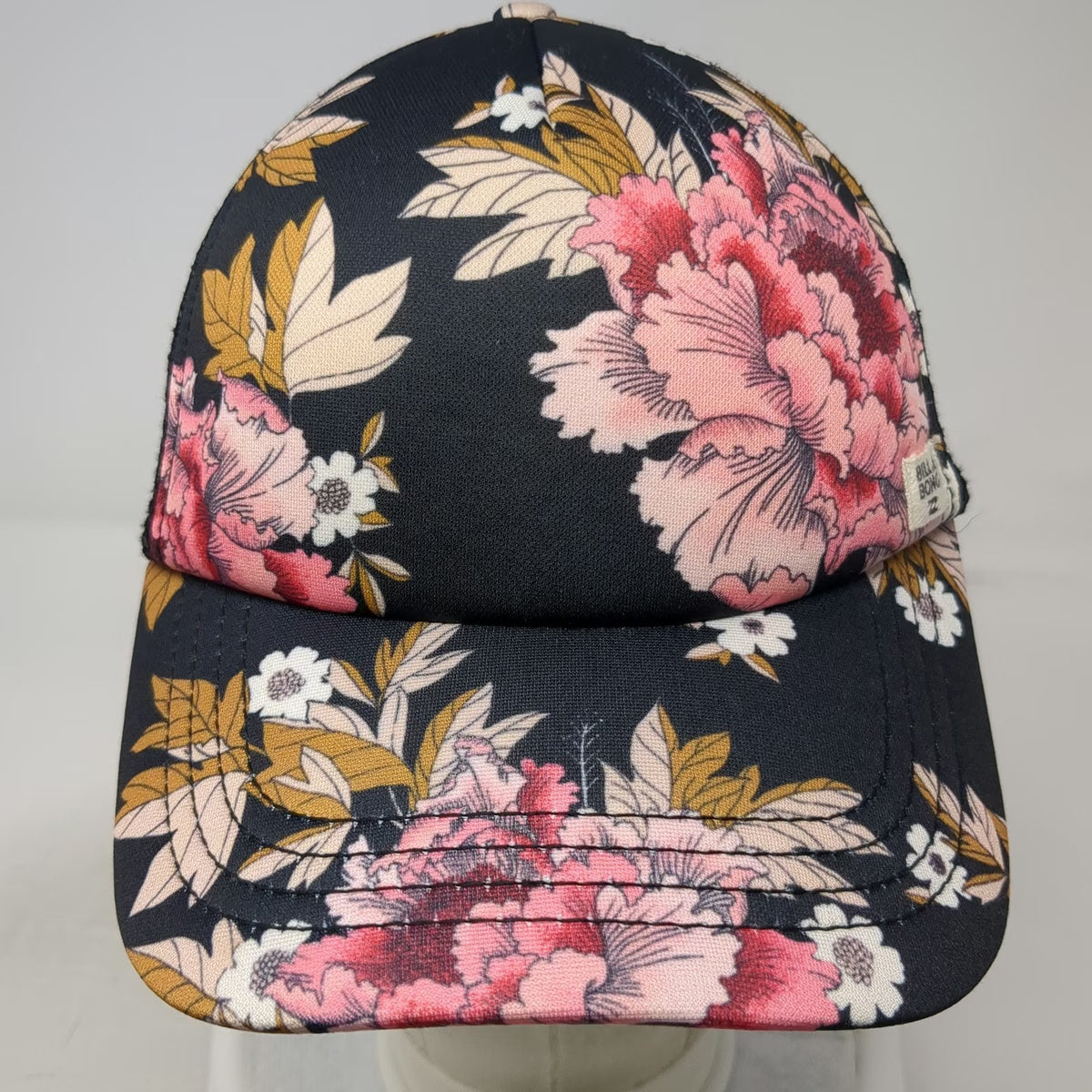 Billabong Trucker Hat Black Pink White Floral Mesh One Size Snapback Surf Hat