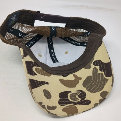 Vortex Trucker Hat Beige Brown Camo One Size Snapback Mesh Logo Patch Hunting