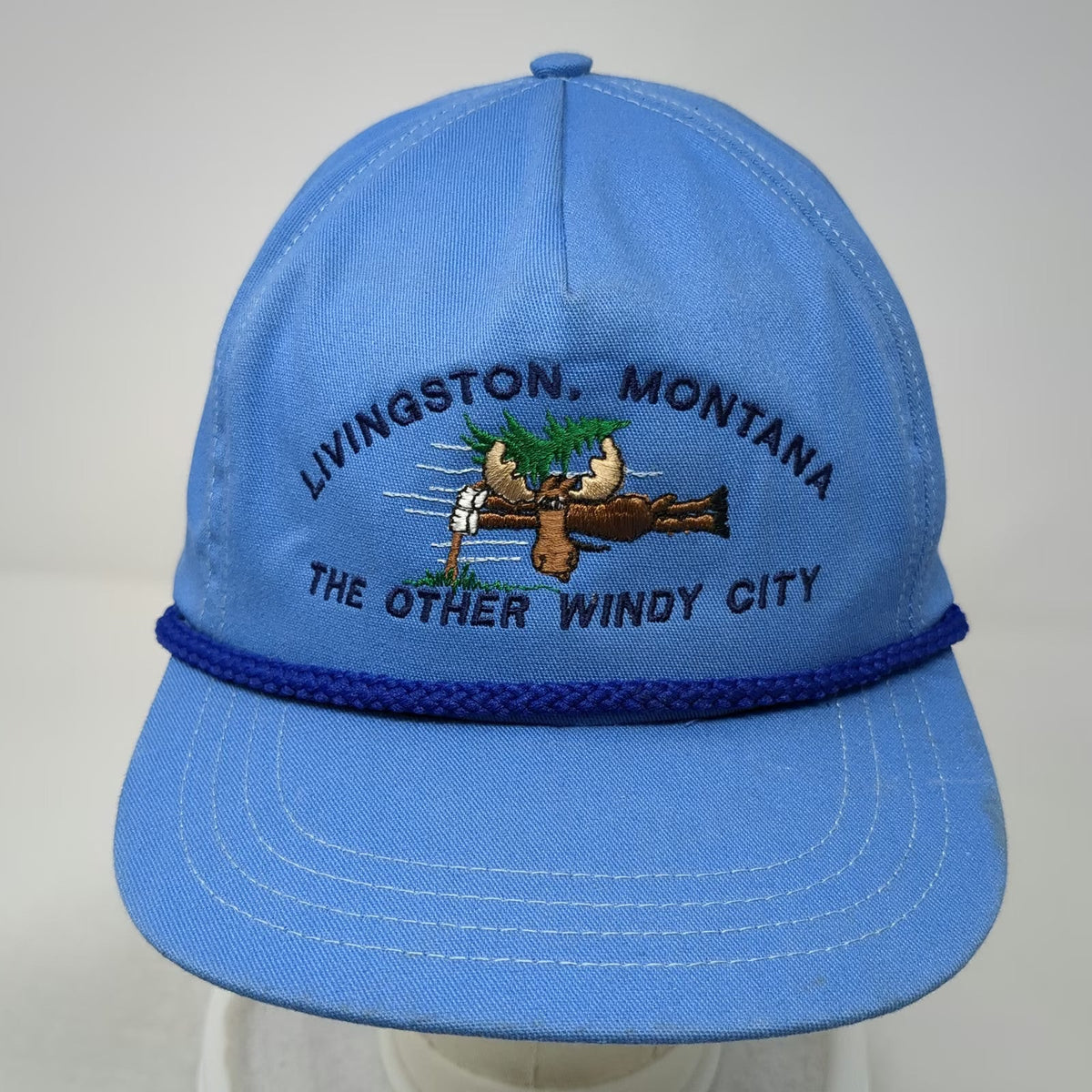U-GRIN 5 Panel Blue One Size Hat Livingston Montana Other Windy City Rope Strap