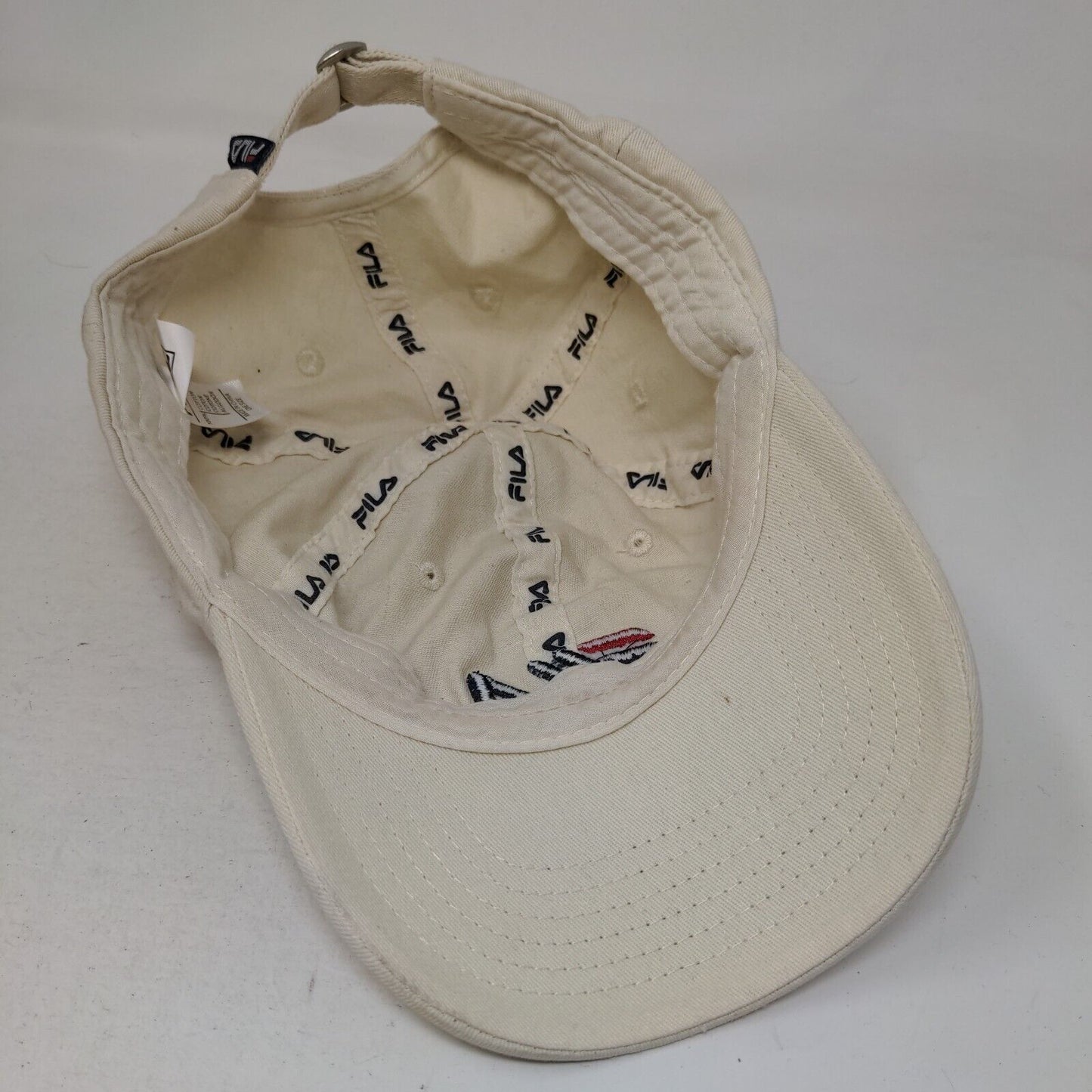 FILA Slideback Hat Tan One Size Adjustable Embroidered Logo Vented Holes