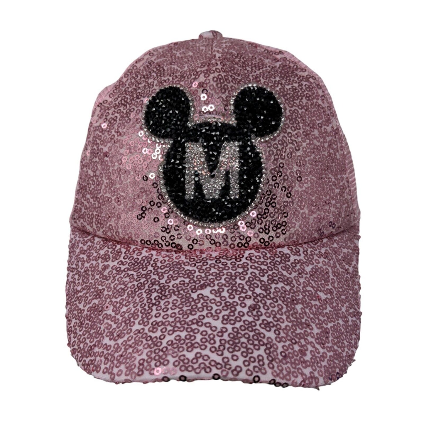 Mickey Mouse Snapback Trucker Hat Pink OS Adjustable Sequins Bling Mesh Back