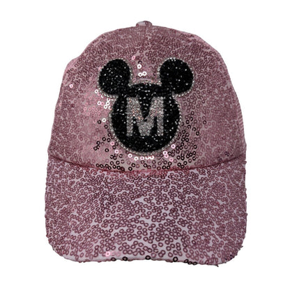 Mickey Mouse Snapback Trucker Hat Pink OS Adjustable Sequins Bling Mesh Back