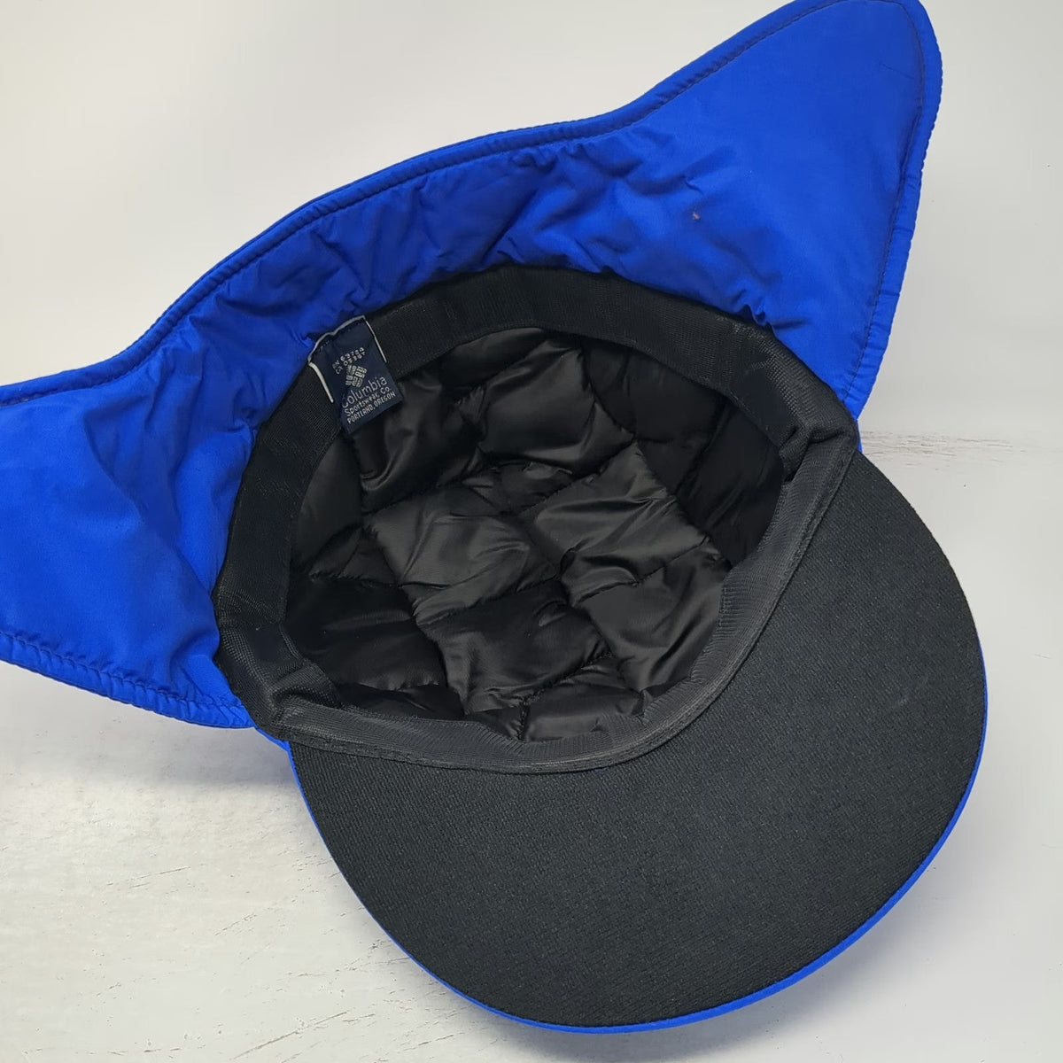 Columbia Trapper Blue Hat L Fitted Ear Flaps Quilted Made USA Winter Vintage