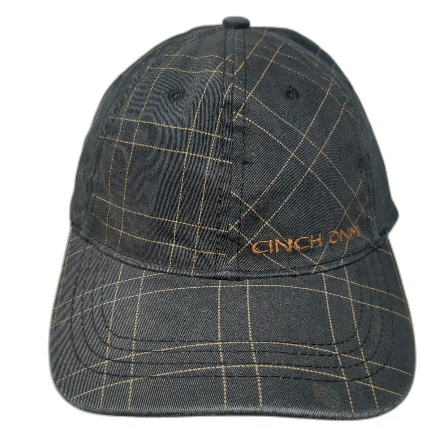 Cinch Baseball Cap Black One Size Grid Pattern Embroidered Logo Stretch Fit Hat