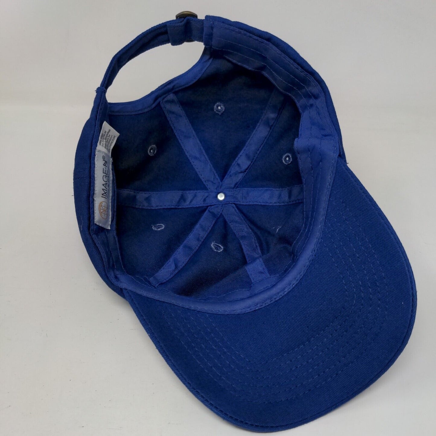 The Dusty Dolphin Slideback Hat Blue OSFA Adjustable 6 Panel Vent Holes