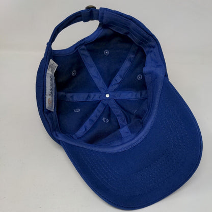 The Dusty Dolphin Slideback Hat Blue OSFA Adjustable 6 Panel Vent Holes