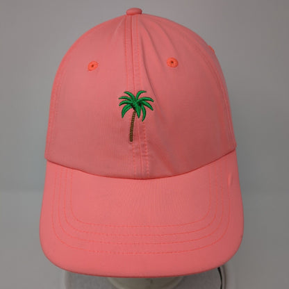 Palm Tree Strapback Hat Pink OS Adjustable Embroidered Vented Holes 6 Panel