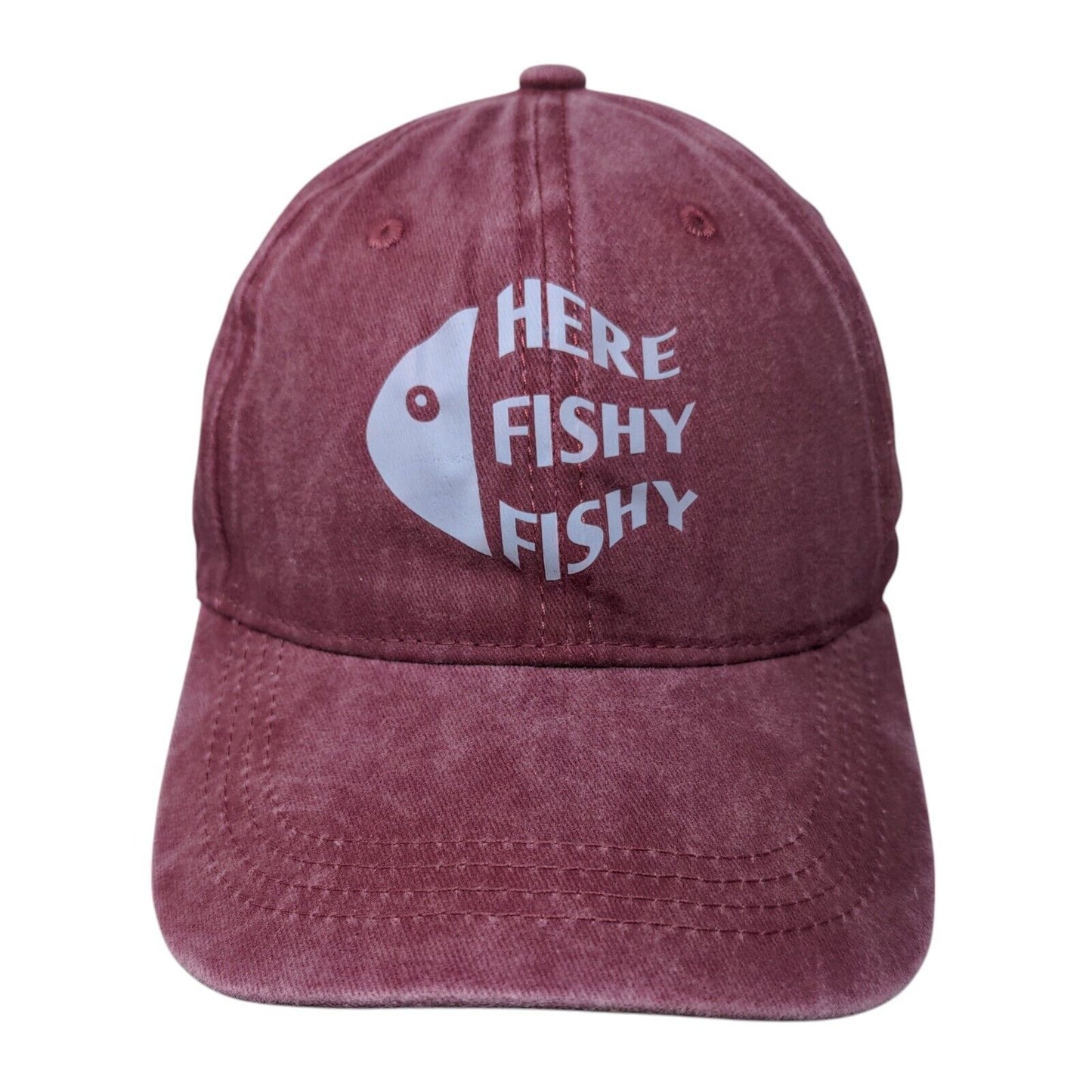 Here Fishy Fishy Slideback Hat Red One Size Adjustable Solid 6 Panel