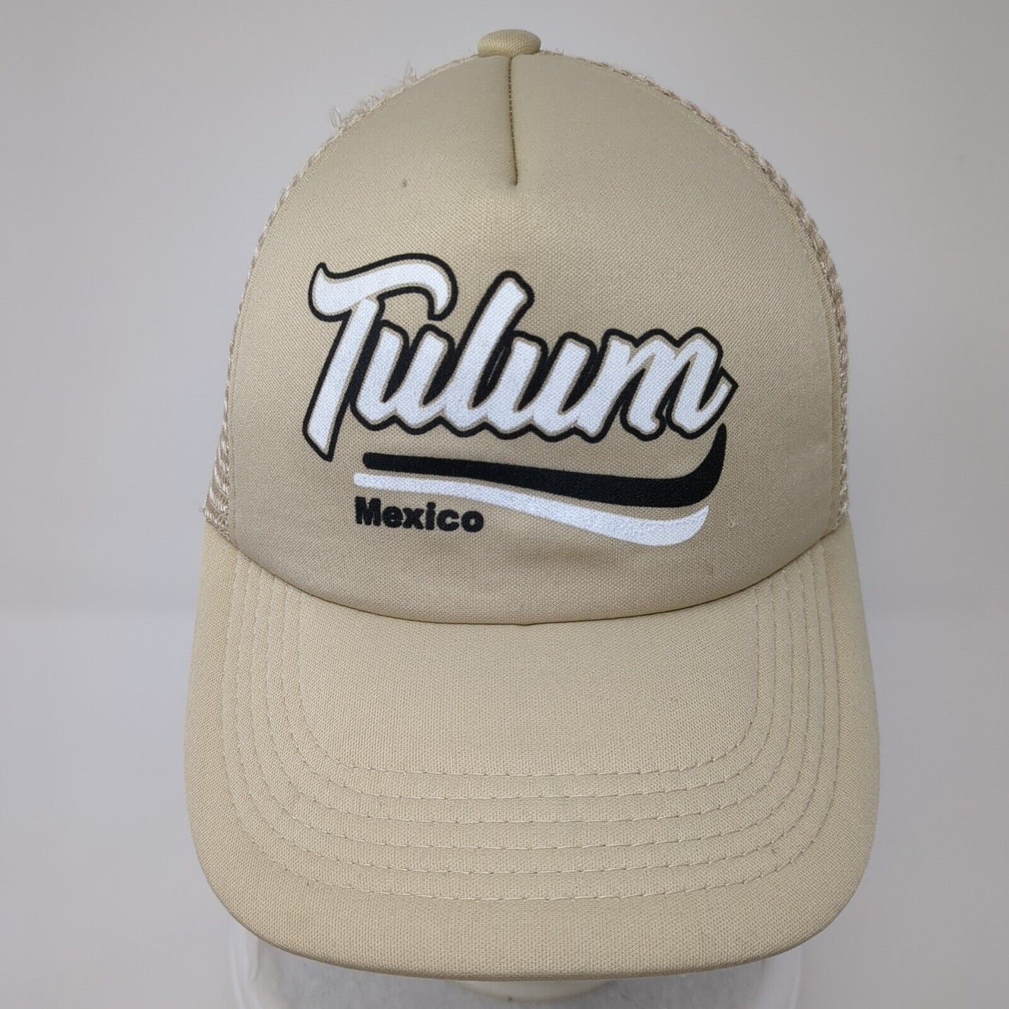 Tulum Mexico Snapback Trucker Hat Tan One Size Adjustable Mesh Back 6 Panel