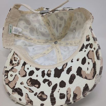 Aerie Baseball Cap White One Size Animal Print Leopard Distressed Brim Hat