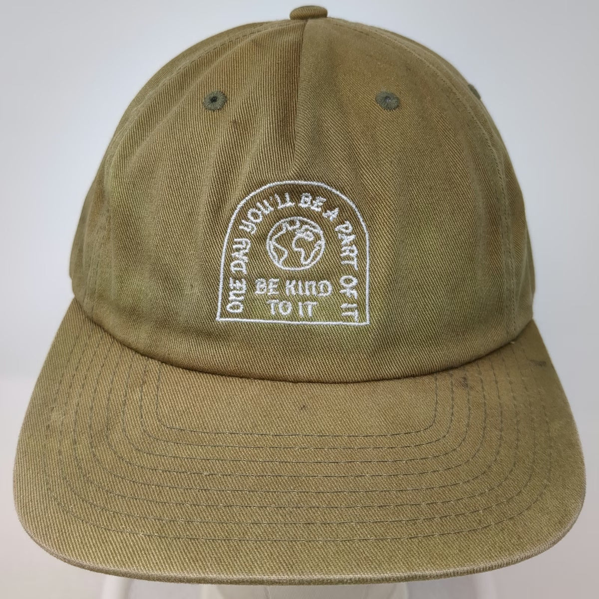 Everlane You Know Baseball Cap Green OSFM Leather Strapback Be Kind Globe Hat