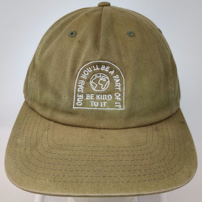 Everlane You Know Baseball Cap Green OSFM Leather Strapback Be Kind Globe Hat