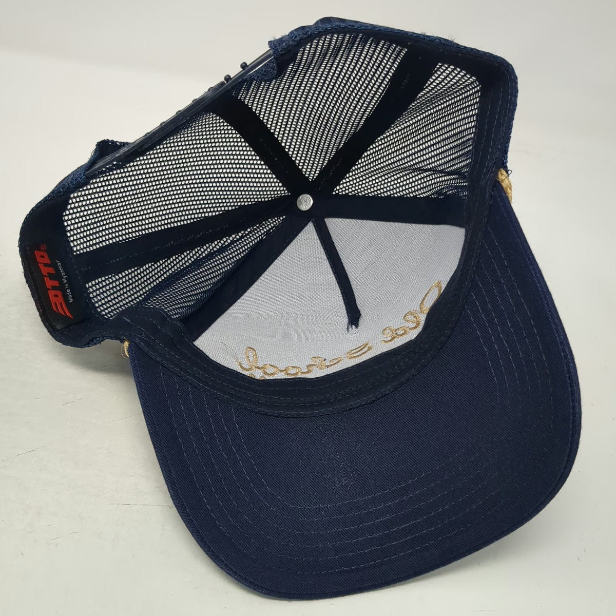 Otto Trucker Hat Blue Gold One Size Old School Embroidery Rope Mesh Back Cap