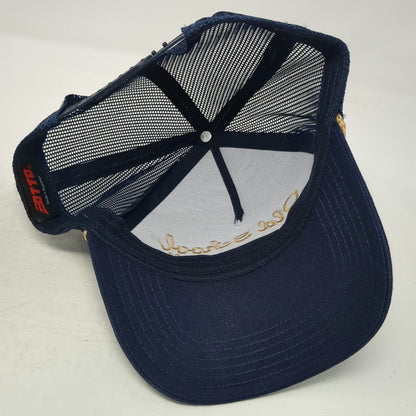 Otto Trucker Hat Blue Gold One Size Old School Embroidery Rope Mesh Back Cap