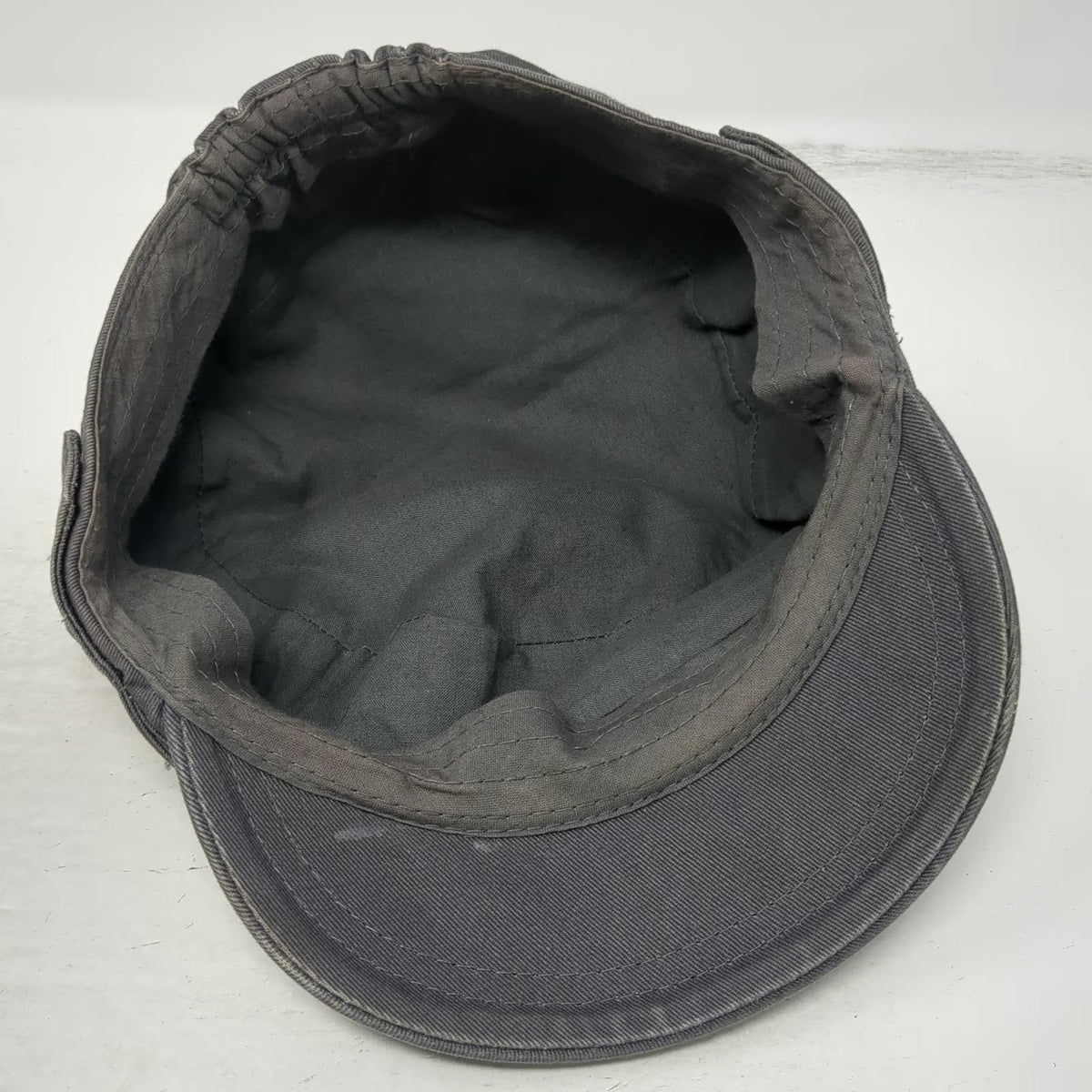 Army Cap Gray One Size Elastic Back Side Button Detail Flat Top Cadet Style Hat