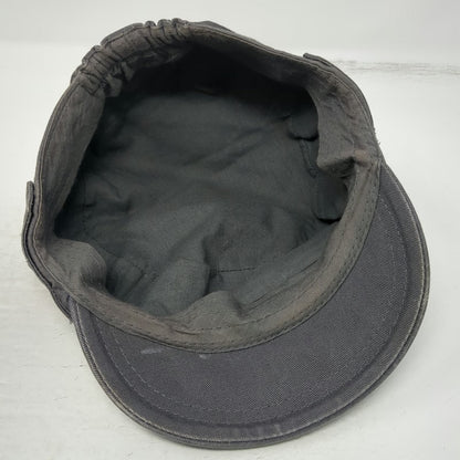 Army Cap Gray One Size Elastic Back Side Button Detail Flat Top Cadet Style Hat