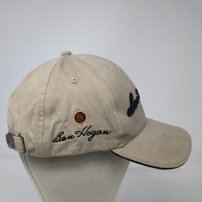 Ben Hogan Baseball Cap Beige Black OSFM Hat Script Embroidery Side Logo Buckle