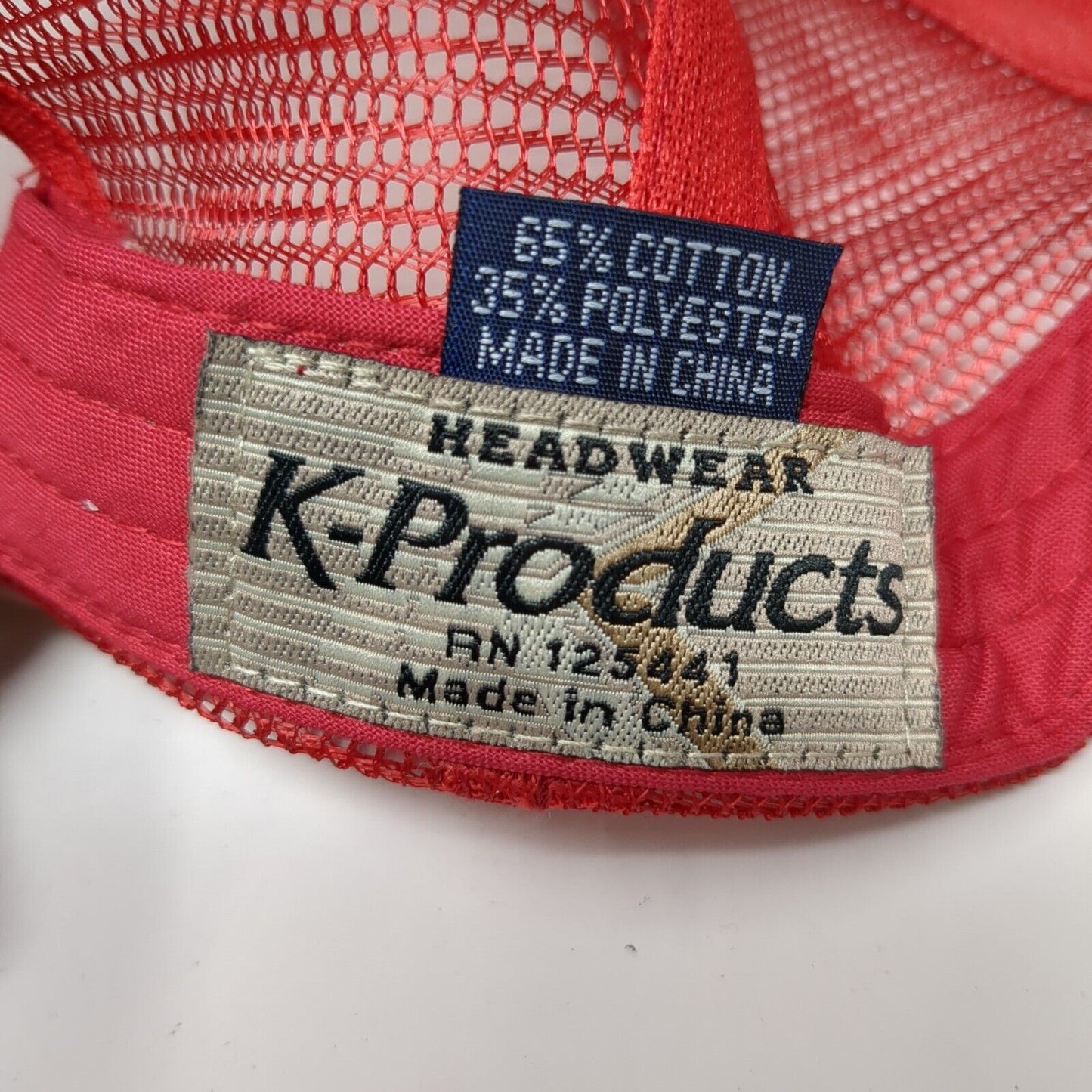 Curry Strapback Trucker Hat Red OSFA Adjustable Embroidered Mesh Back K-Products