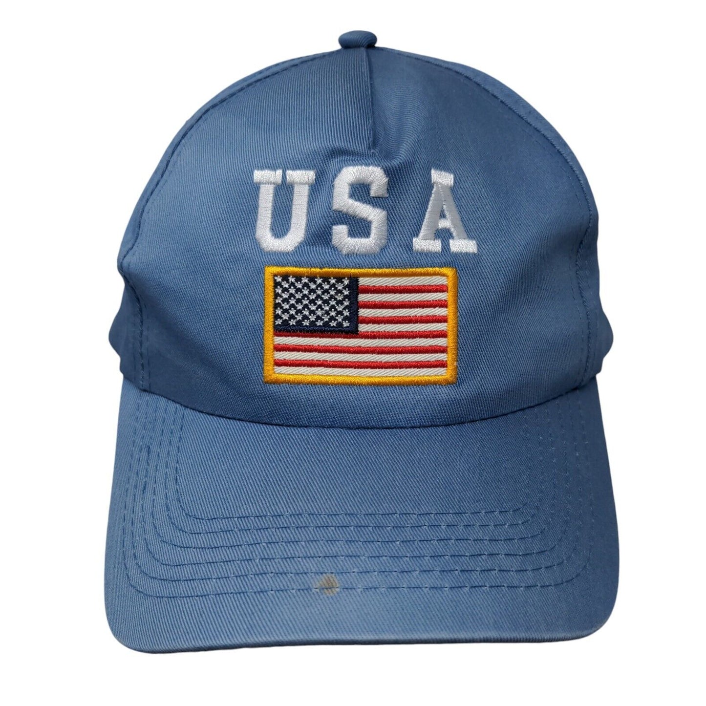 USA Flag Strapback Hat Blue One Size Adjustable Embroidered Patriotic Cotton