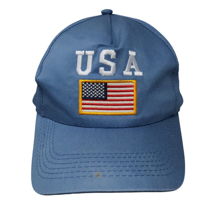 USA Flag Strapback Hat Blue One Size Adjustable Embroidered Patriotic Cotton