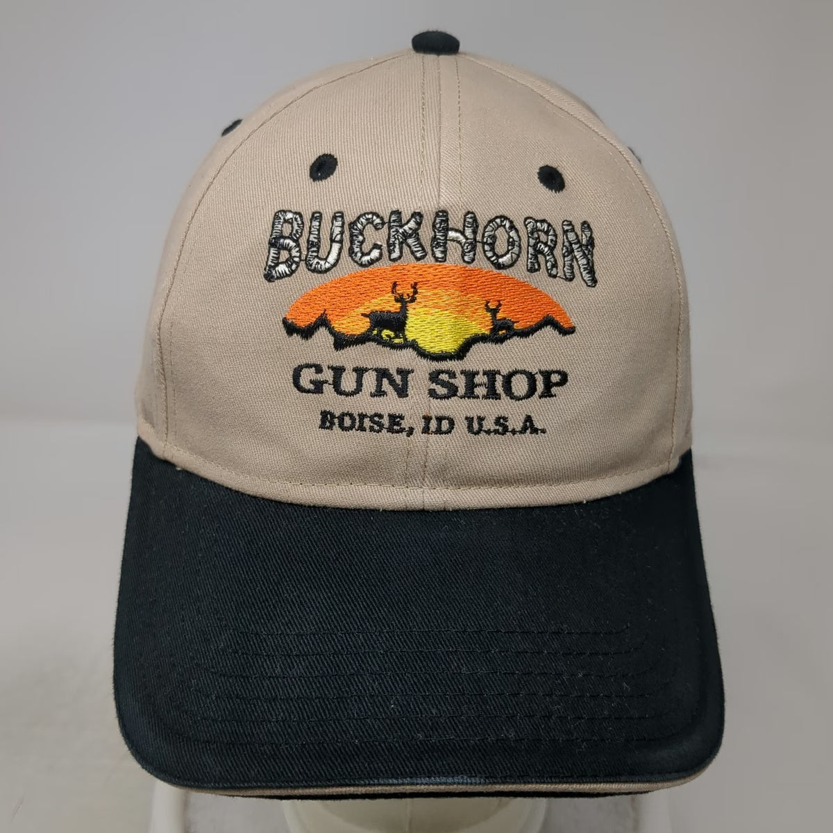 Otto Baseball Cap Beige Black One Size Buckhorn Gun Shop Boise ID Deer Hat