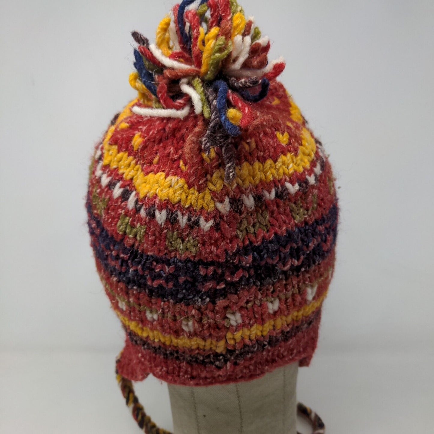 Artesanias Inc Men's Knit Beanie Trapper Hat Multicolor Wool Blend Made Ecuador