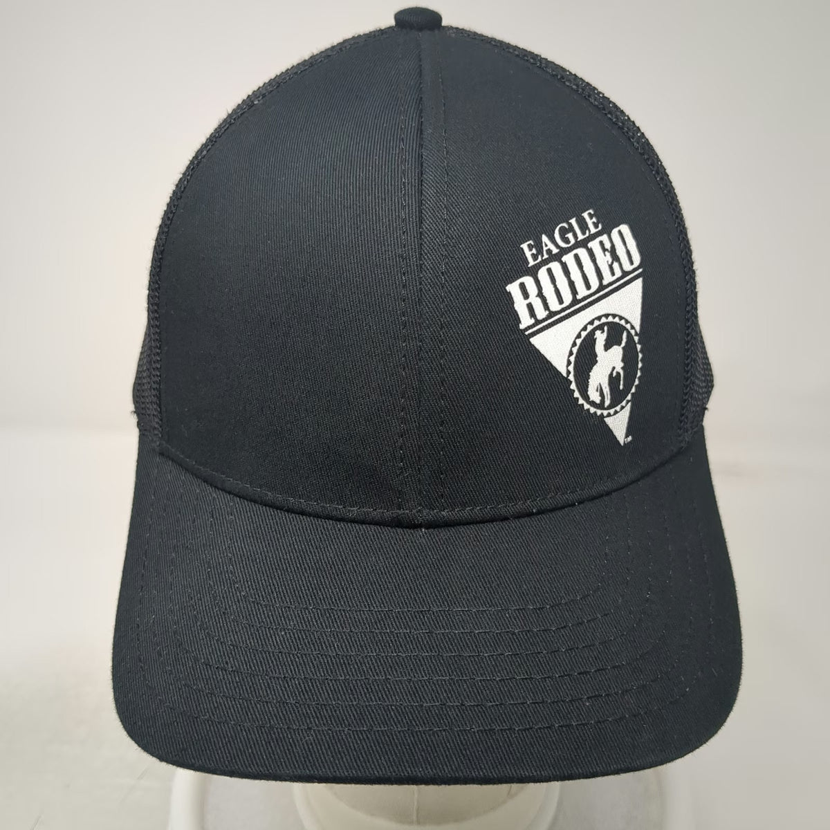 Trucker Hat Black One Size Eagle Rodeo Bucking Bronco Logo Mesh Back Snapback