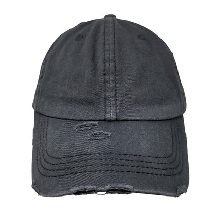 KBEthos Women's Ponytail Caps Hat Strapback Black Distressed 100% Cotton