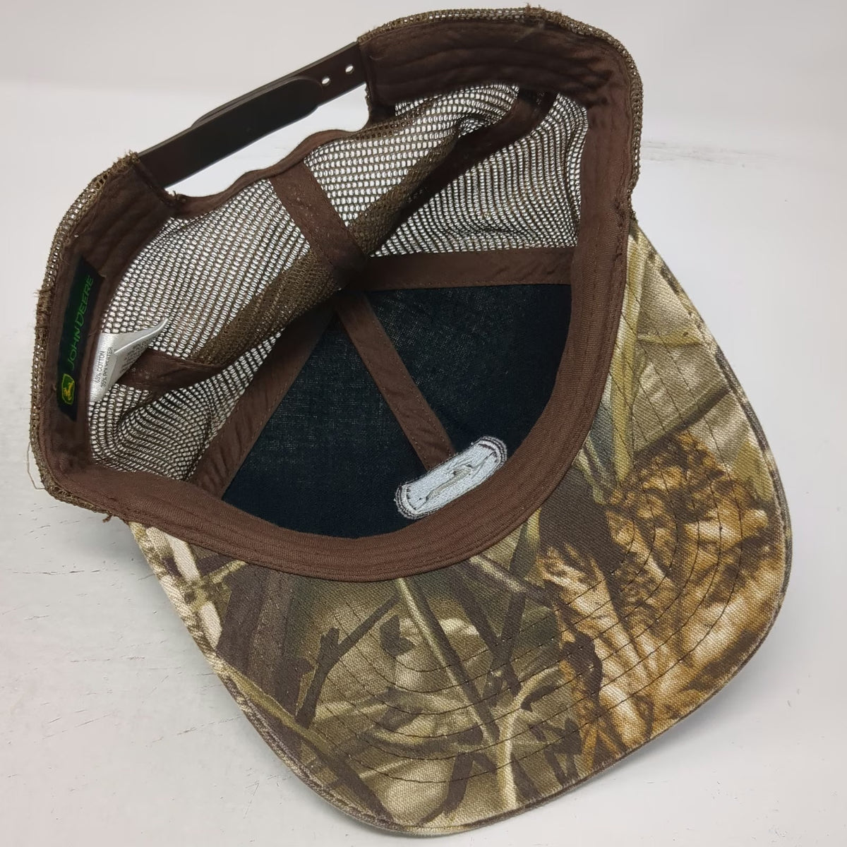John Deere Trucker Hat Brown Green Beige One Size Mesh Snapback Camo Logo